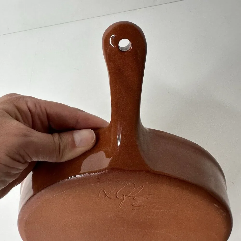 Southwest Style Glazed Pottery Skillet Studio Art Signed Folk Art Decor Handmade